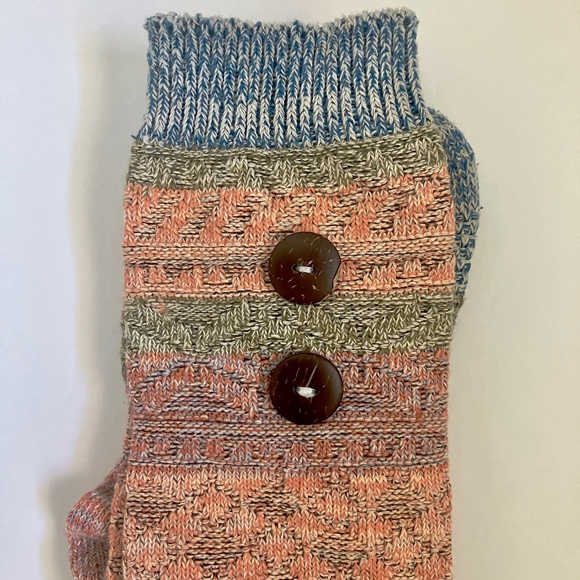NWOT over the knee high striped cable knit socks green orange blue shell buttons - Picture 5 of 5